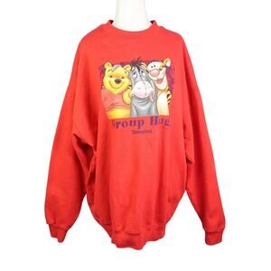 Vintage 90s Winnie the Pooh Bear Eeyore Tigger Group Hug Red Sweatshirt XL